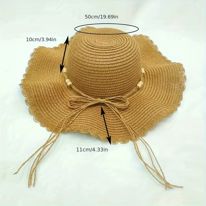 Sombrero de paja de papel ligero para mujeres con lazo decorativo