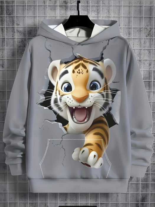Sudadera casual de manga larga para primavera y otoño, hecha de tela elástica de tigre