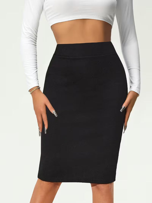 Falda de lápiz de cintura alta para mujer, color sólido