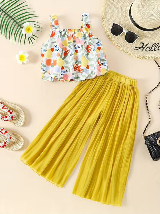 Conjunto con Top sin Mangas Estampado Floral + Pantalones Largos