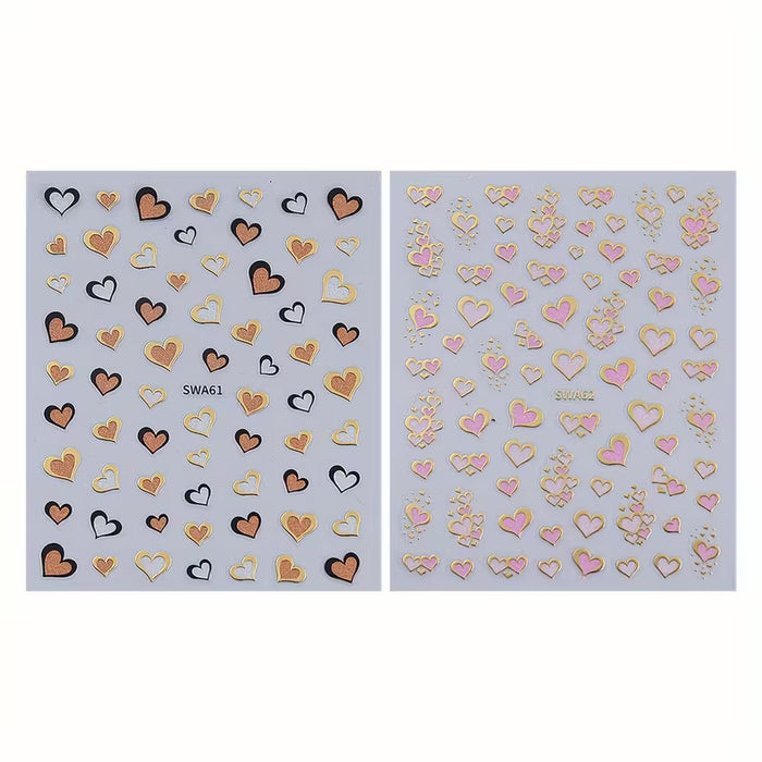 2 piezas de pegatinas de arte de uñas de corazón