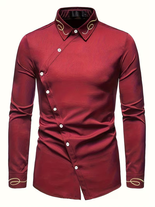 camisa de manga larga asimétrica de moda para hombre,  con diseño calado