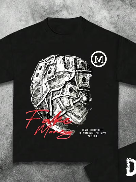 Camiseta redonda casual con estampado de letras, mangas cortas para el verano