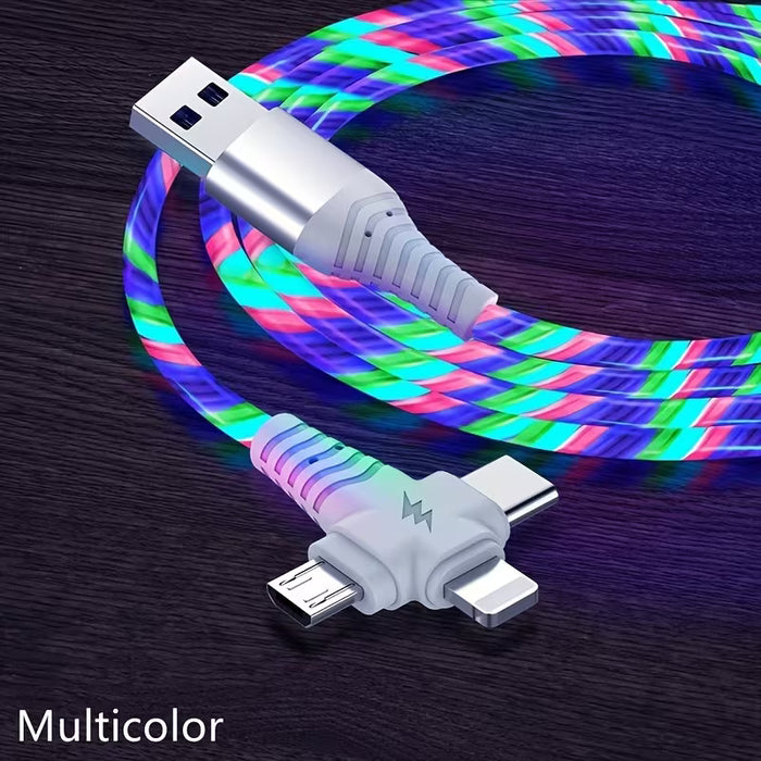1 pieza Cable de carga 3 en 1 con efecto de flujo 12W para for - USB Type-C y Micro USB