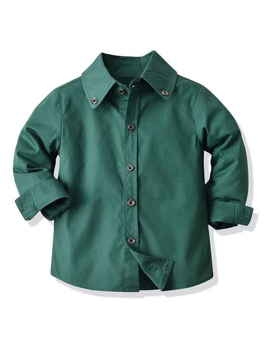 Camisa de verano verde de manga larga  formal y cómoda para niños