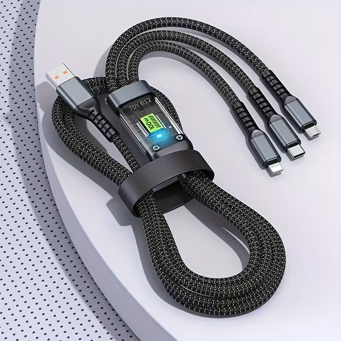 Cable de Carga Rápida USB A 100W Max con Iluminación/Usb C/Micro, Cable de Carga 3 en 1