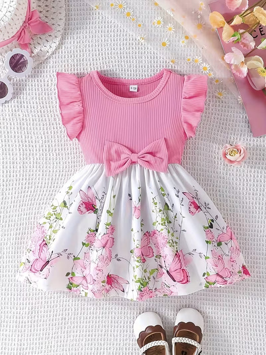 Vestido Casual para Niñas con Estampado de Mariposas, Cuello Redondo