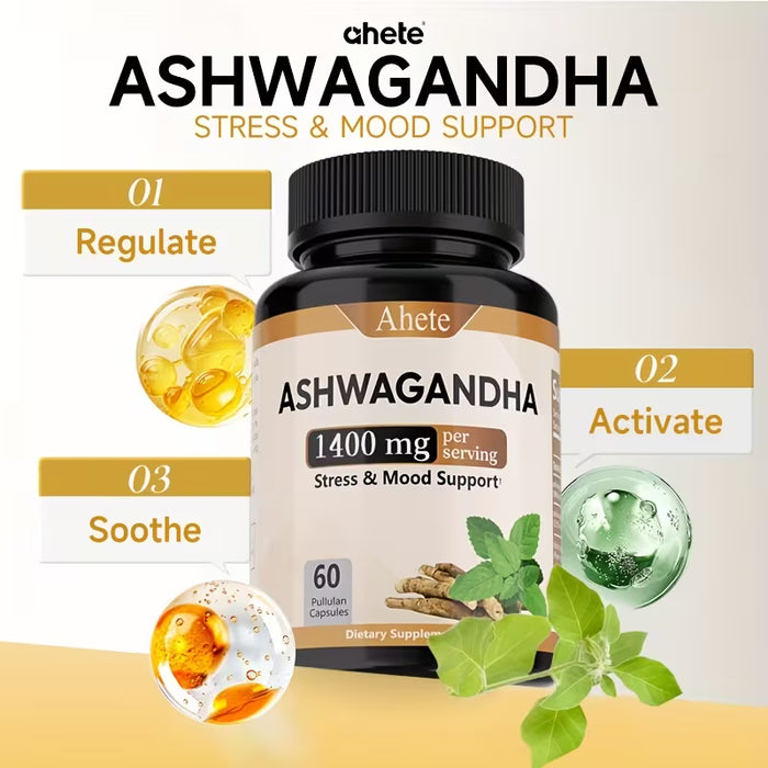 Extracto de Raíz de Ashwagandha 1400mg, Suplemento para Relajación y Apoyo del Ánimo