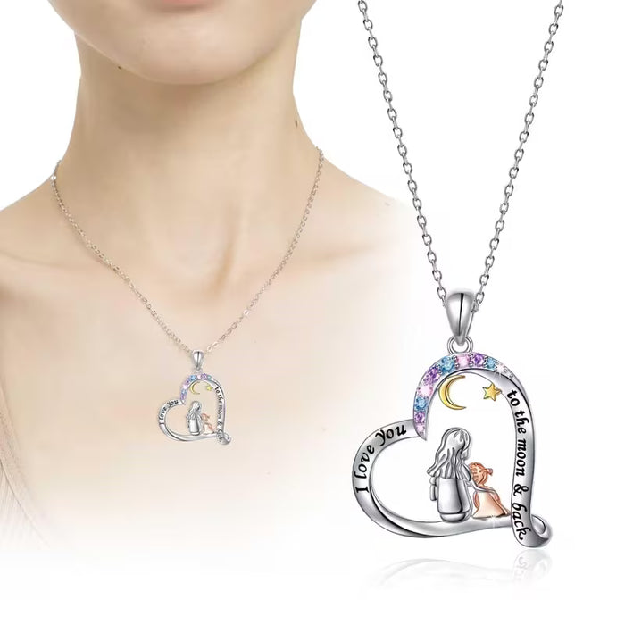 Collar con colgante de corazón de amor de madre, luna y estrella para mujer