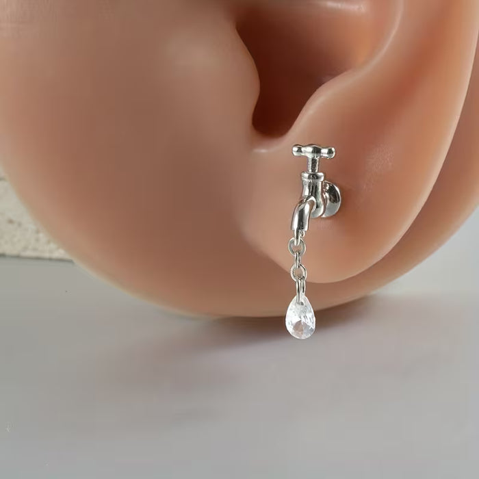 1pc Adorables Pendientes de Grifo de Acero Inoxidable con Colgante de Gota de Agua