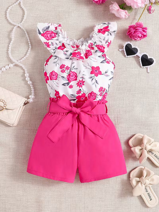 Conjunto de dos piezas con top sin mangas de estampado floral