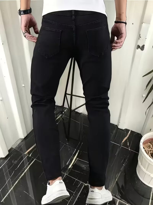 Pantalones de mezclilla para hombre, estilo coreano slim, elásticos, rotos