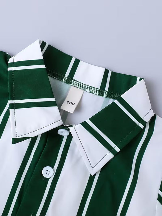 Conjunto de 3 piezas para niño: camisa de verano casual a rayas de manga corta con cuello