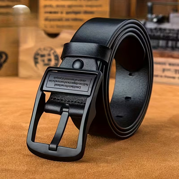 Cinturón de Cuero Genuino para Hombre, Negro Clásico, Estilo Business y Casual