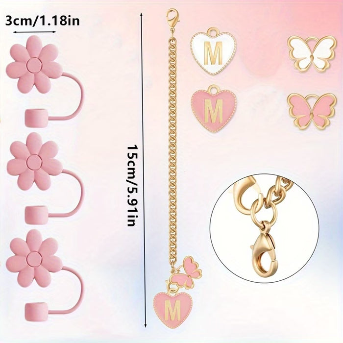 5 piezas/juego, accesorios para botellas de agua deportivas, flor, con letra E
