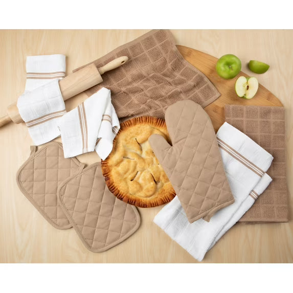 Juego de 8 piezas de Mainstays: toalla, paño, guante de horno y agarradera para cocina