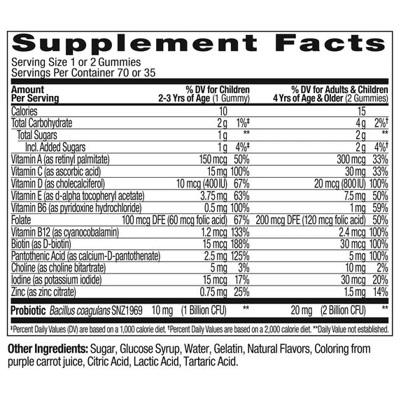 OLLY Kids Multivitamínico + Probiótico Gomitas, Suplemento Digestivo Diario, 70 unidades