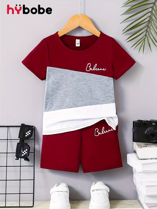 Conjunto de camiseta de manga corta y con shorts, para niño con estampado de letras