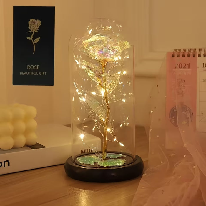1pc de Rosa Eterna con luces LED con Cubierta de Vidrio