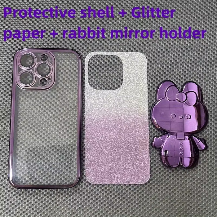 1 Funda galvanizada de lujo para iPhone 11 Pro Max, soporte con forma de conejito