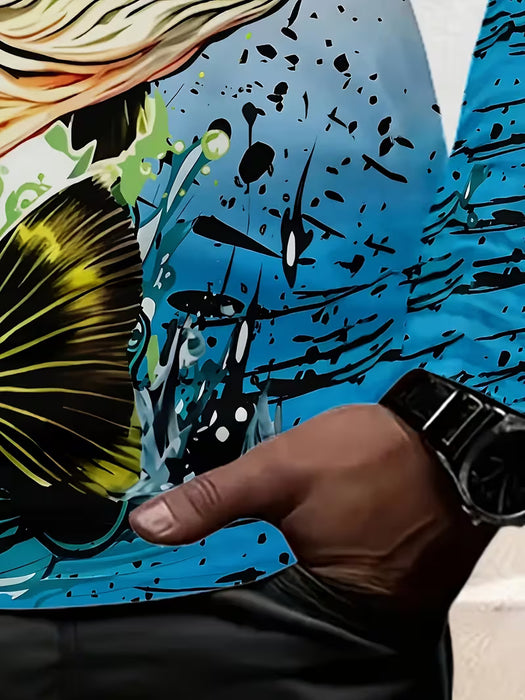 Camiseta Casual de Manga Larga para Hombre con Estampado Gráfico de Pesca