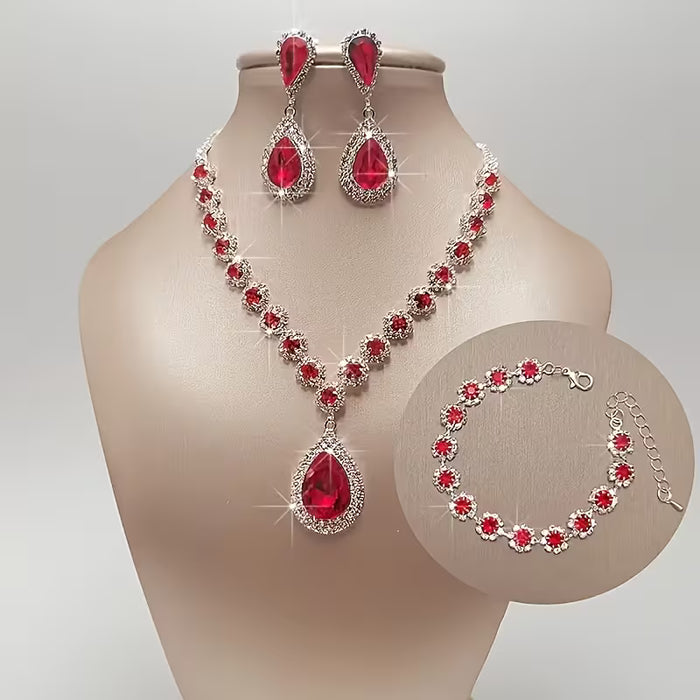 Collar con colgante de piedra preciosa en forma de lágrima, juego de 3 piezas