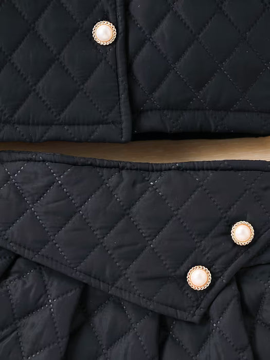 Conjunto de chaqueta corta de moda con botones y minifalda acolchado para niña