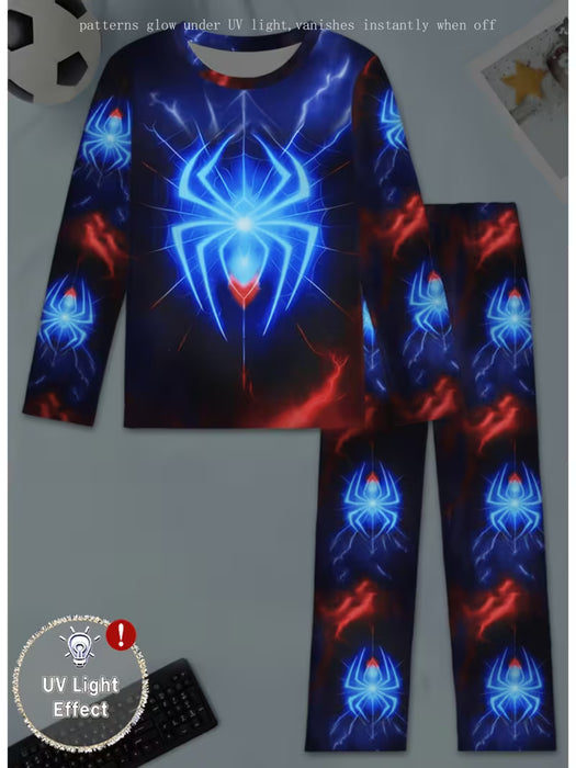 Conjunto de 2 piezas: Pijama de manga larga y pantalón largo para estar en casa con estampado fluorescente