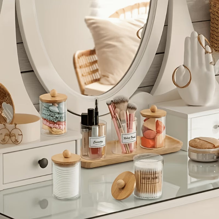 1pc Caja de almacenamiento cosmético a prueba de polvo de acrílico transparente con tapa de madera
