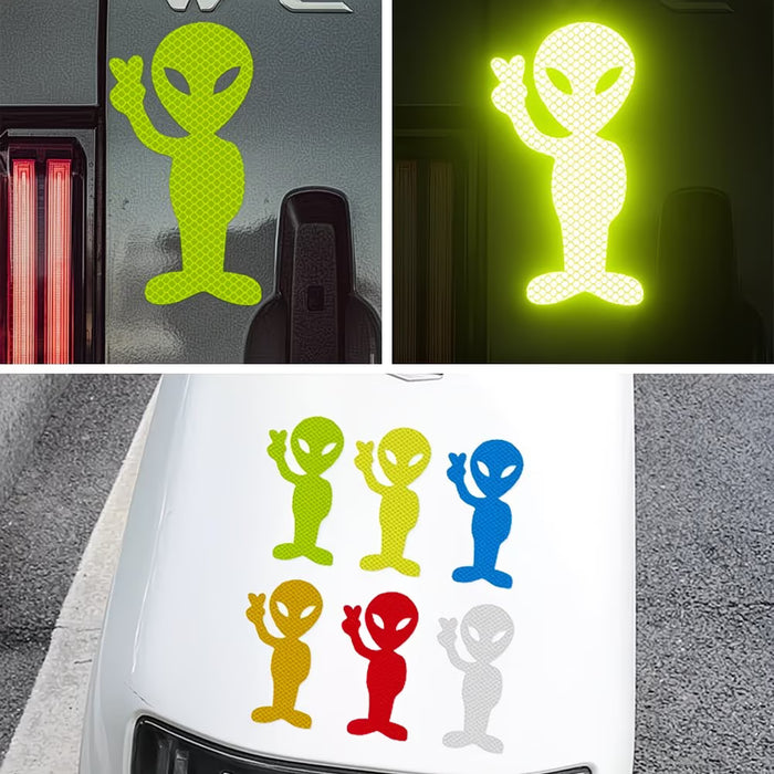 1pc Calcomanía Reflectante de Alta Visibilidad con Signo de Paz Alienígena