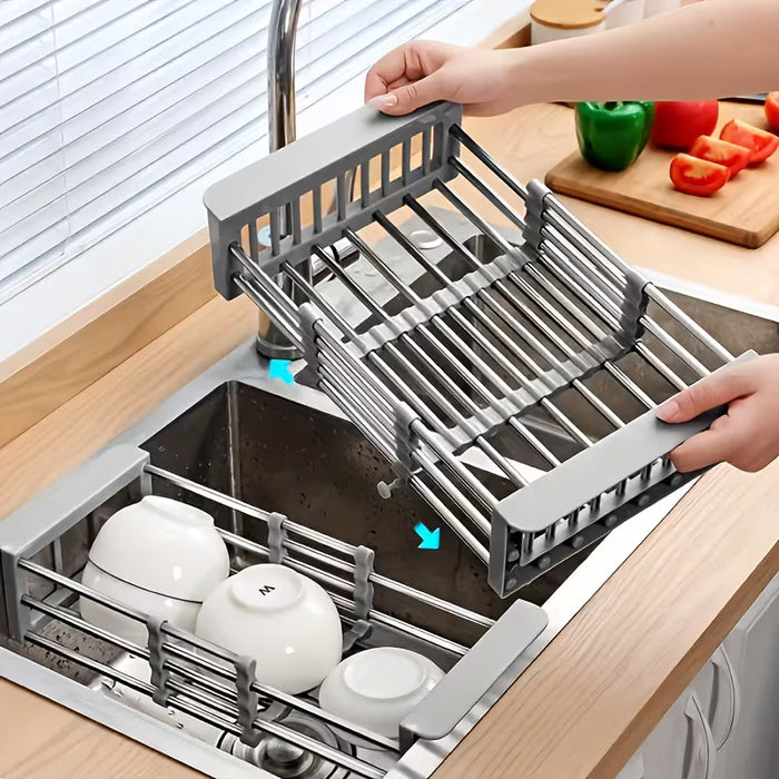 Organizador de acero inoxidable para fregadero ajustable
