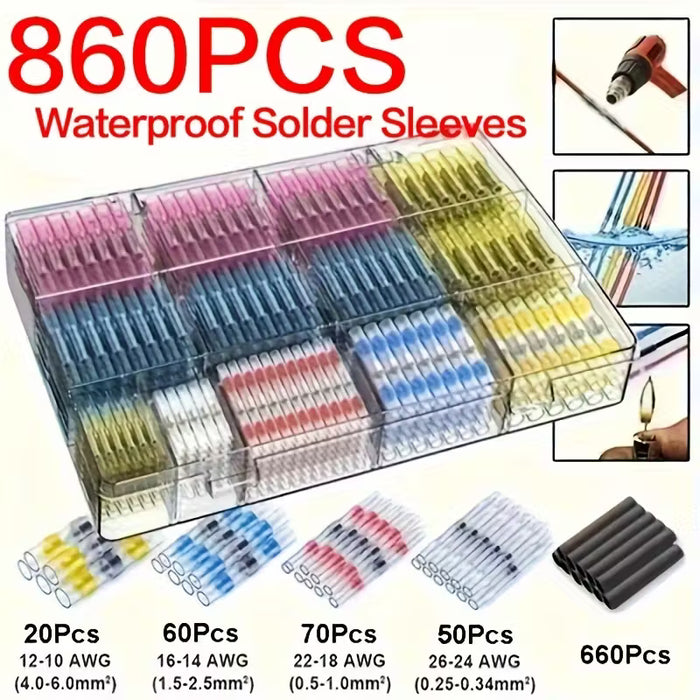 800+60 piezas Conectores de cable sellados con soldadura impermeables
