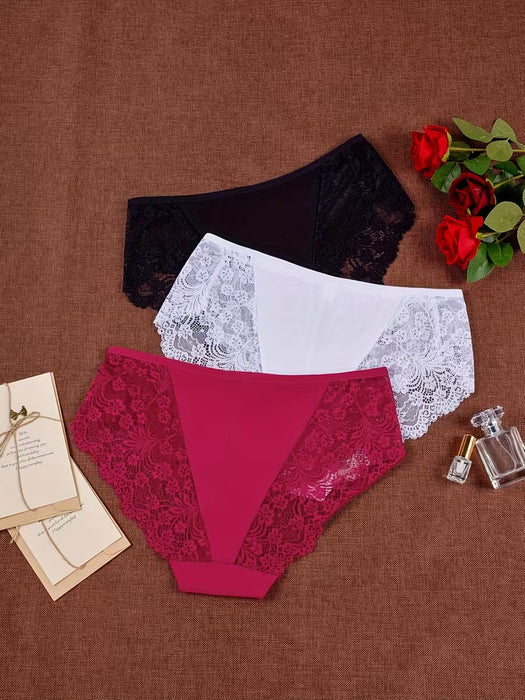 3 Piezas de Bragas Sexys de Encaje Talla Grande para Mujer Lencería