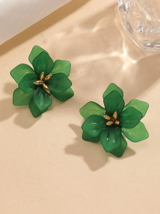1 par de pendientes de pétalos de flores preservadas de doble capa para mujer