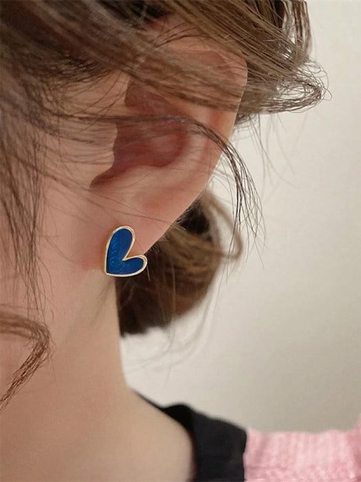 Shein 1 par de elegantes pendientes de botón azules con forma de corazón y gota de aceite