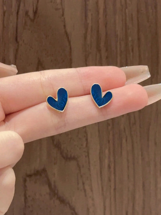 Shein 1 par de elegantes pendientes de botón azules con forma de corazón y gota de aceite