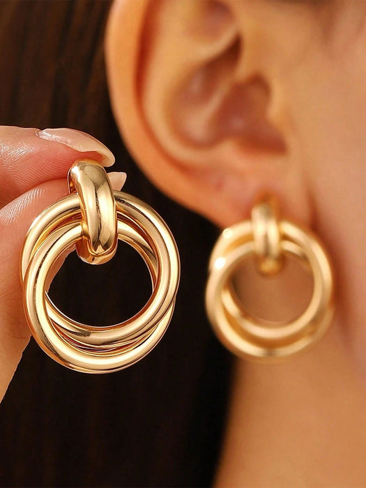 SHEIN 1 par de pendientes de aro vintage con diseño geométrico exagerado, alambre retorcido para mujer