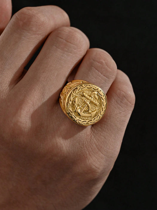 SHEIN Anillo de acero inoxidable con ancla grabada
