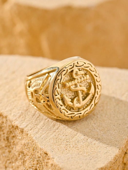 SHEIN Anillo de acero inoxidable con ancla grabada