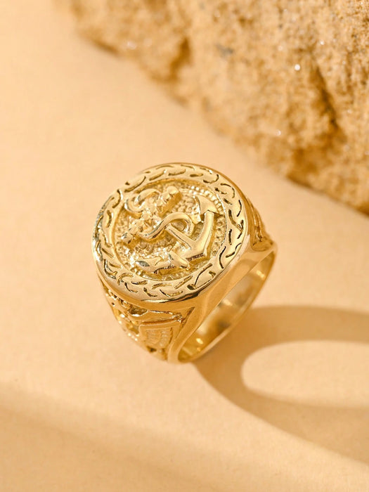 SHEIN Anillo de acero inoxidable con ancla grabada