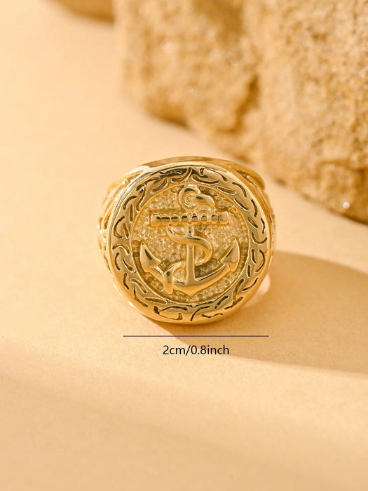 SHEIN Anillo de acero inoxidable con ancla grabada