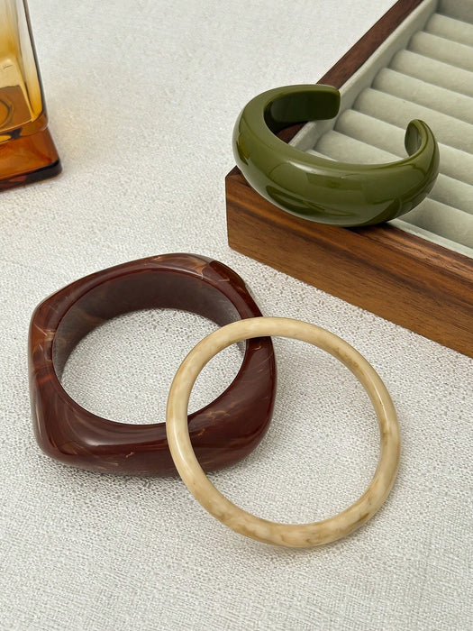 Set de 3 pulsera de resina con diseño geométrico bohemio, lujosa, de metal versátil para fiestas