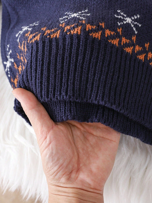SHEIN 1 suéter navideño para niño, azul marin, con estampado navideño