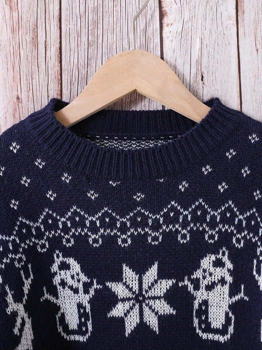 SHEIN 1 suéter navideño para niño, azul marin, con estampado navideño