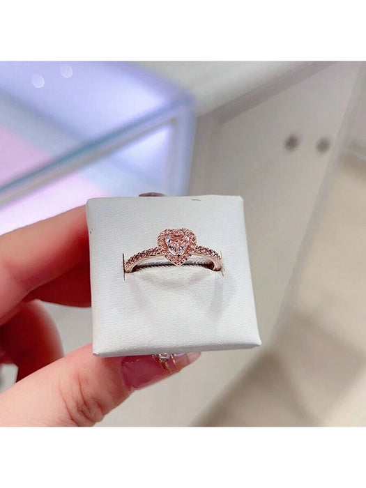 Shein 1 anillo de joyería novedoso y moderno con gema rosa en forma de corazón