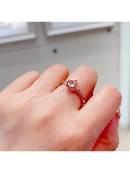 Shein 1 anillo de joyería novedoso y moderno con gema rosa en forma de corazón