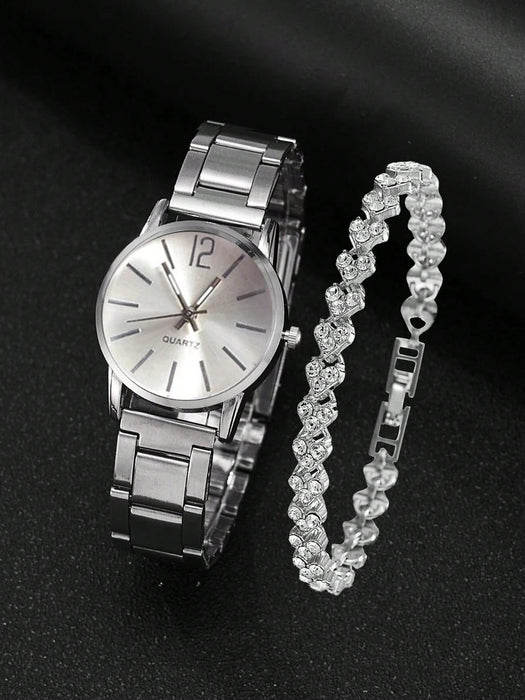 SHEIN Conjunto de joyería para mujer: 1 reloj digital pequeño con correa de acero y 1 pulsera