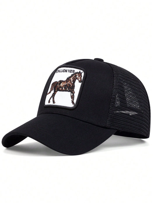 1 gorra de béisbol para hombre con bordado de caballo, de camionero de malla