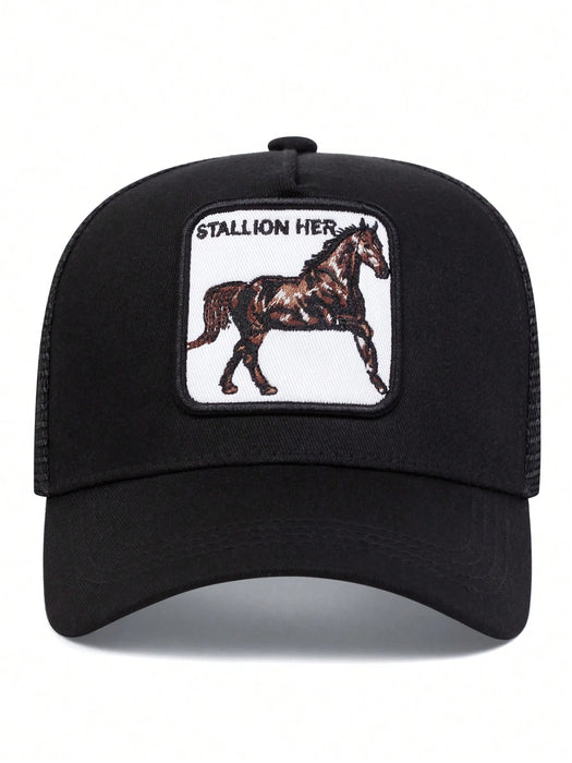 1 gorra de béisbol para hombre con bordado de caballo, de camionero de malla