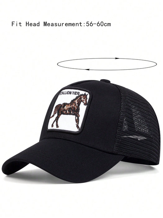 1 gorra de béisbol para hombre con bordado de caballo, de camionero de malla